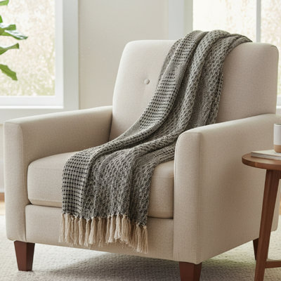 Patterned Cotton Throw Beige/Black 50"X60"