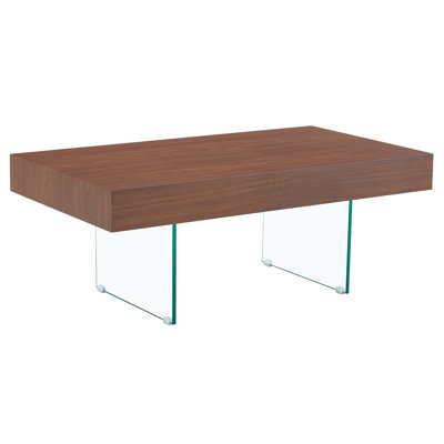 MDF Coffee Table - 39.3"X21.6" With Tempered Glass Legs.Density Board Sticker,Reinforced Glass Legs. Texture Sticker.
