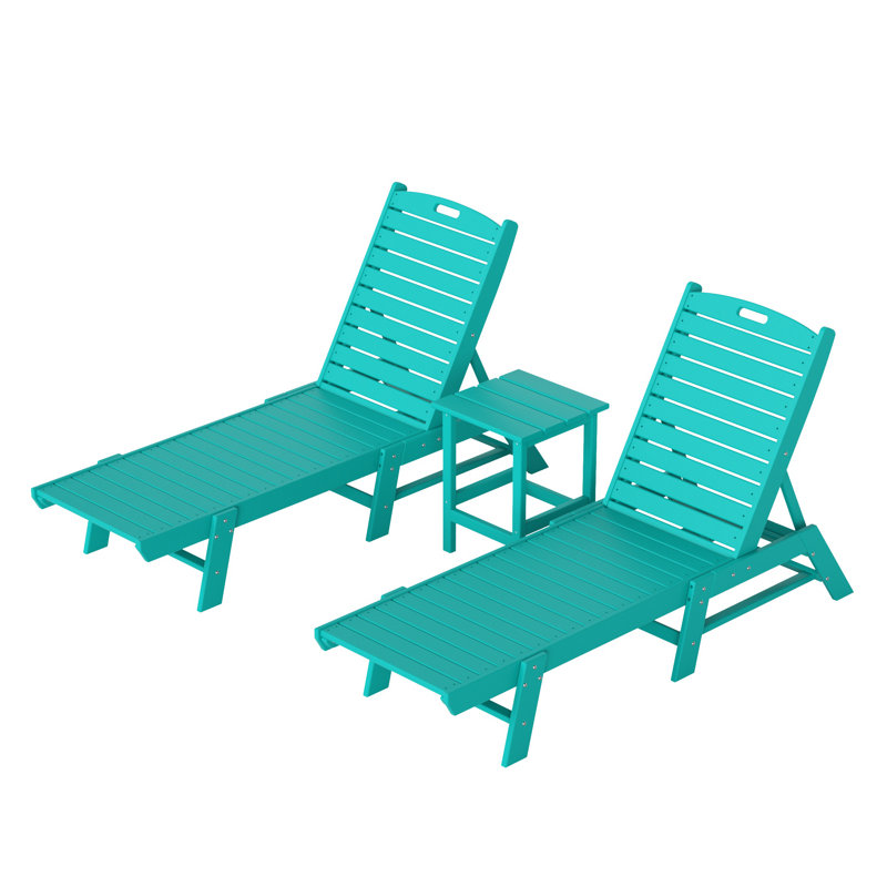 Chaise longue inclinable longue de 78,2 po avec table Laguna, Turquoise