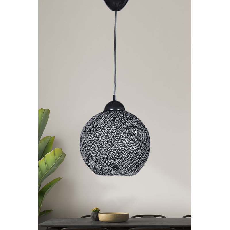 Lustre scandinave élégant, noir et gris, 8,7 po de diamètre x 21,3 po de hauteur | Corps en plastique durable, capuchon en coton, douille E27 (40 W maximum) | Parfait pour le décor du Sud-Ouest et de la campagne, élégant luminaire