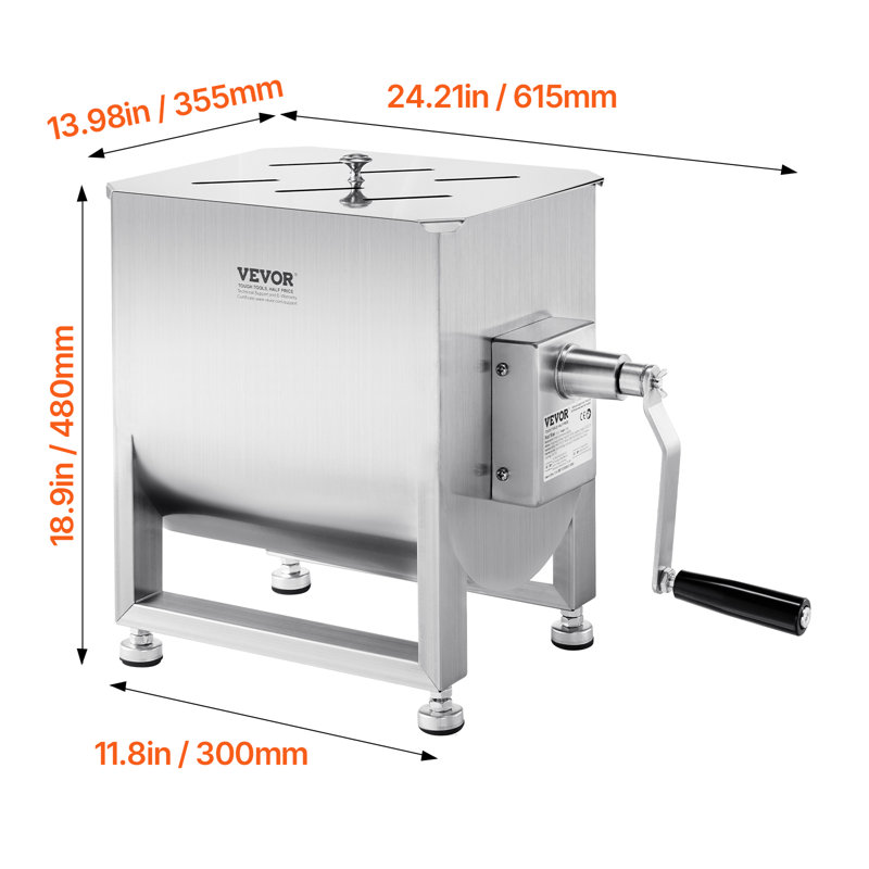 Manual Meat Mixer 60L Fixed Tank Mixing Max 60LB for Meat Sausage Mixer Machine, 18.9" H x 24.21" W