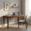 Bureau Mid-Century moderne en bois massif avec tiroirs | Bureau compact pour bureau à domicile avec bords de sécurité arrondis-1230659194