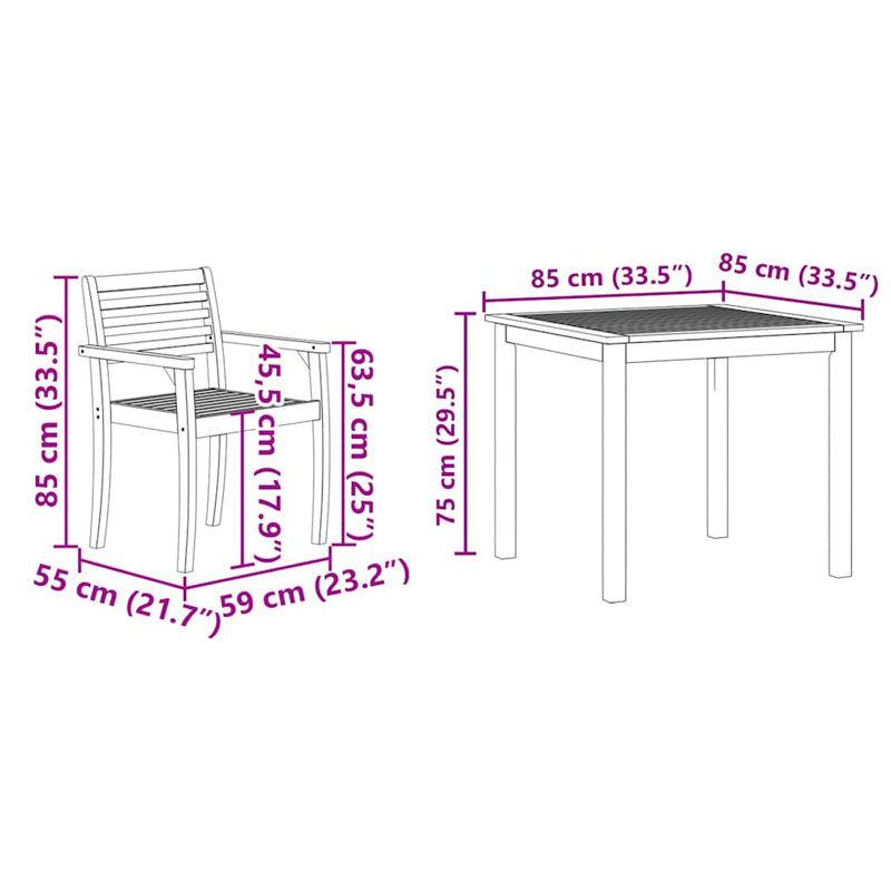 Garden Dining Set 5 Pcs Brown 75 Cm, 75cm H x 85cm W x 85cm D