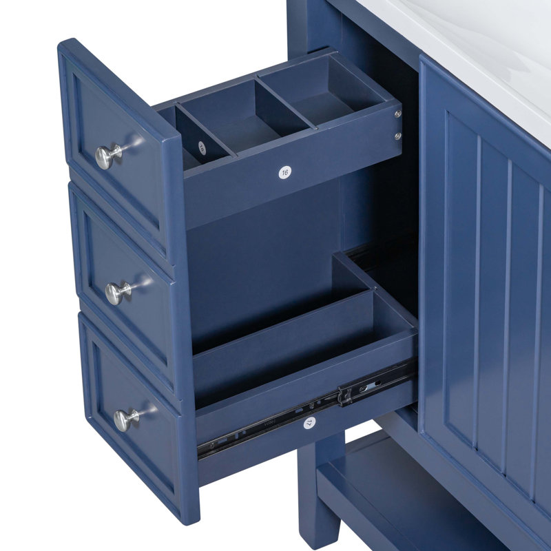36" Blue Painted Freestanding Bathroom Vanity Cabinet with Drawers