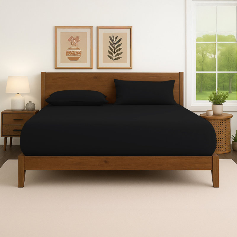 40cm Extra Deep Fitted Sheet – Soft Microfiber, Wrinkle-Free, Cooling, Elastic Corners, Single (3'), Black