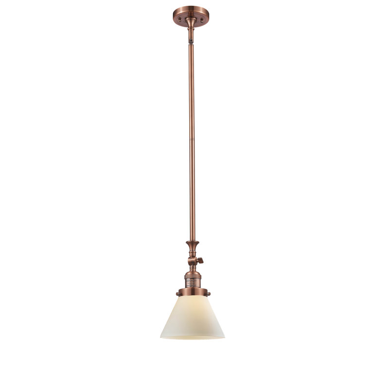 Luminaire suspendu conique à 1 lumière Harbert, Boîtier blanc mat, Cuivre antique, Ampoule non incluse