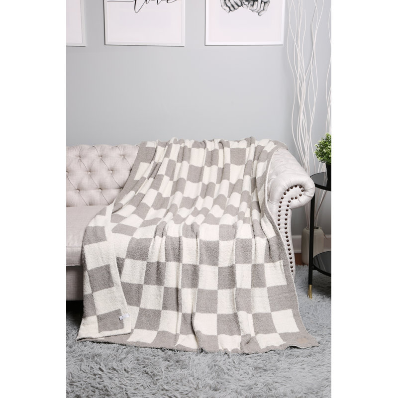 Checkered Pattern Luxury Soft Throw Blanket, Gray
