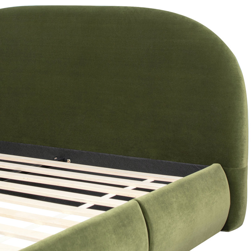 Berteal Puffy Grounded Upholstered Platform Bed, Performance Velvet, Queen, Green