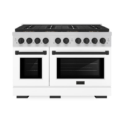 ZLINE Autograph 48 po. Cuisinière à double carburant avec plaque de cuisson DuoPro et portes blanches avec accents noirs
