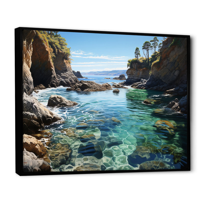 Bahiya Beach Rocky Retreat I, H 12 po x l 20 po x P 1 po, Cadre flottant noir