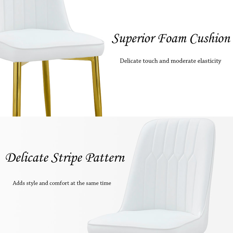 Ensemble de 6 chaises de salle à manger en cuir, Blanc, Doré