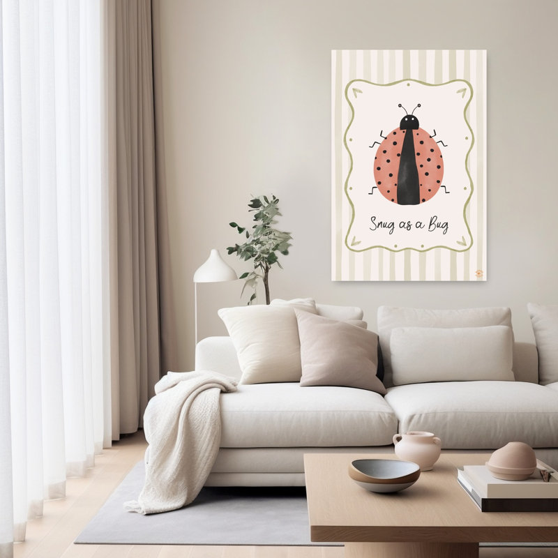 Snug Ladybug Illustration Playful Whimsical Contemporary Ladybug Wall Art Print by Menina Lisboa - Wrapped Canvas Print