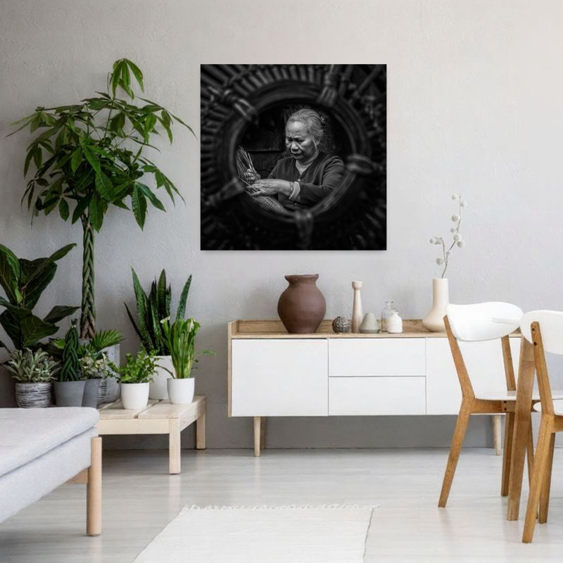 Art mural vieilli, panier de tissage traditionnel, H 36 po x l 36 po
