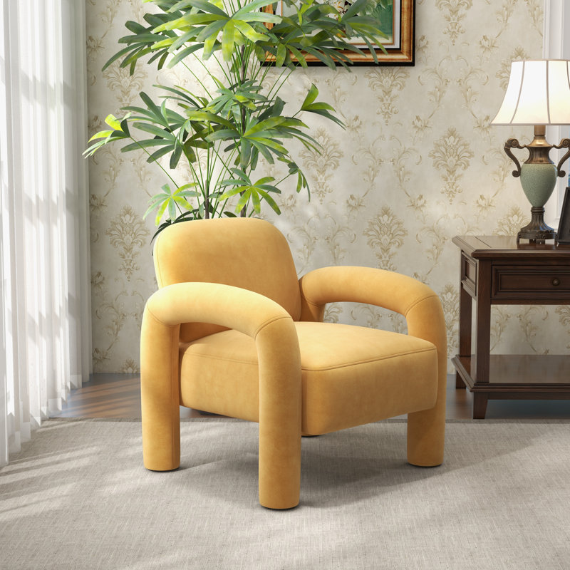 Iryanna Velvet Armchair, Yellow Velvet, 1