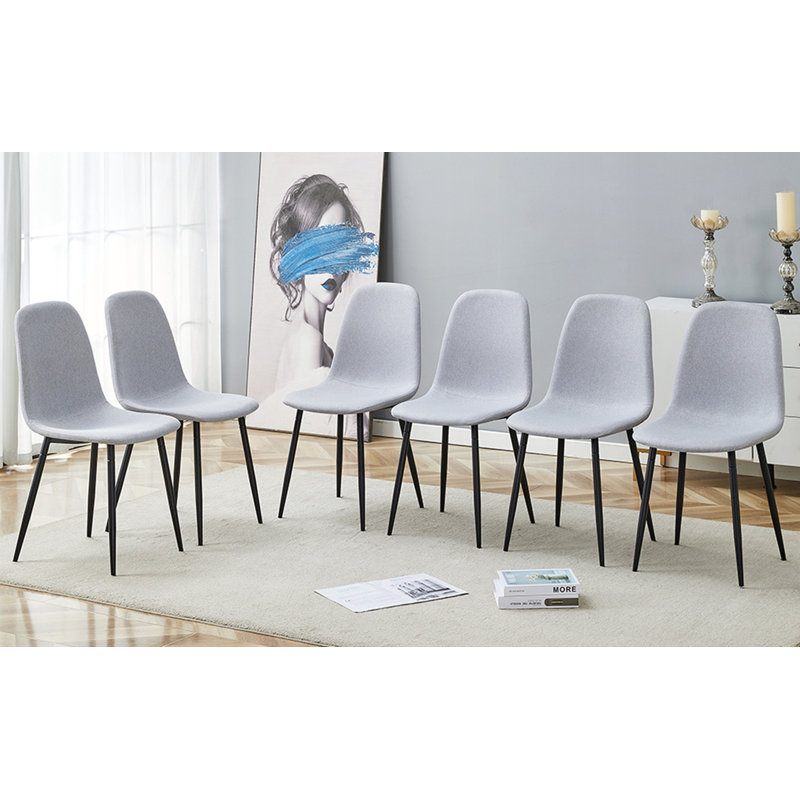 Six Pieces Comfortable Linen-Cotton Dining Chair Set, Dark Gray