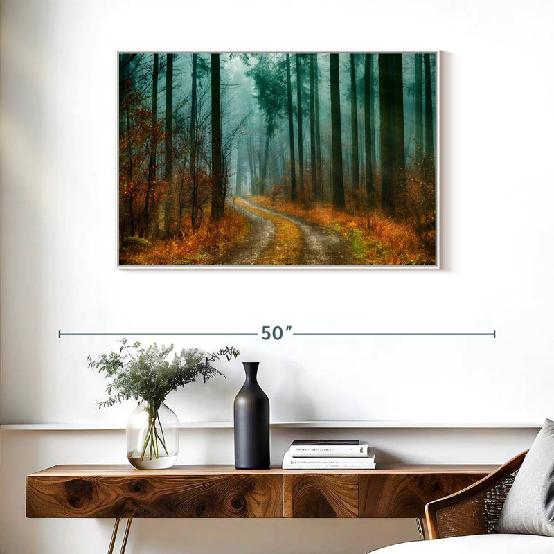 Sentier de la forêt d'automne, Cadre flottant blanc, 37 po x 25 po