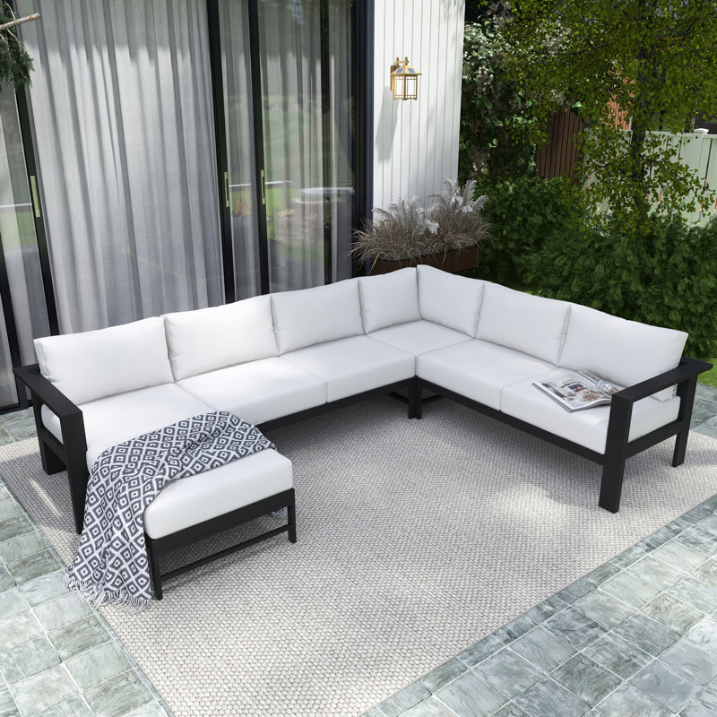 5-Piece Aluminum U-Shaped Outdoor Sectional Set, White