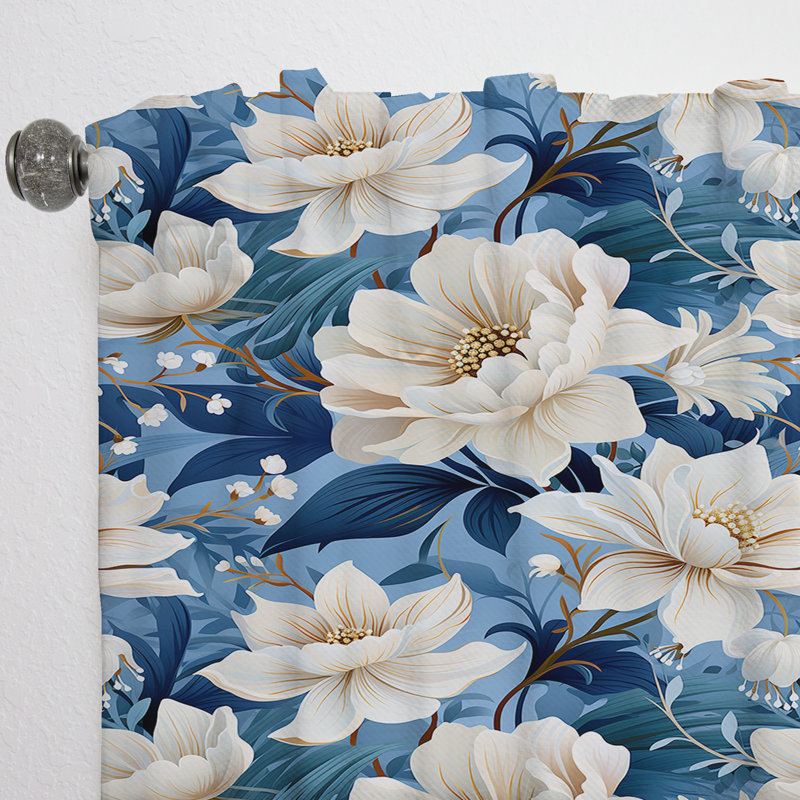 Rideau floral obscurcissant nautique bleu océan I - 1 panneau, L 52 po x L 95 po