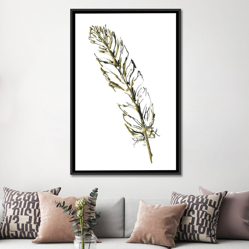 « ii », impression sur toile Gilded Turkey Feather, H 60 po x l 40po x P 1,5 po, Toile avec cadre noir, Pas de tapis
