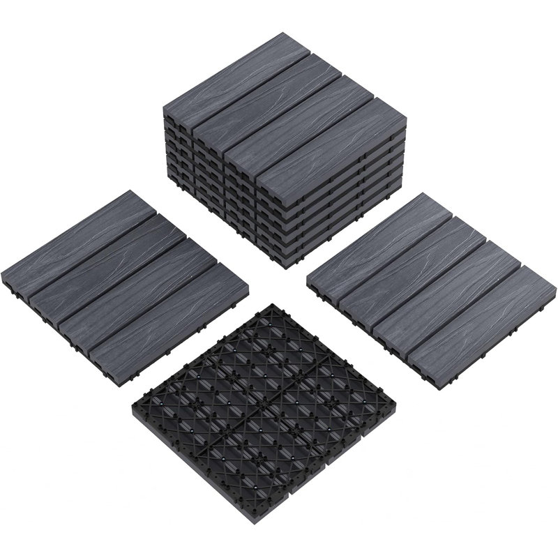 Carreaux de terrasse en composite de style entrelacé 12 po x 12 po, Gris, 9