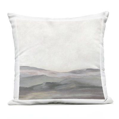 Grey Foggy Mountainscape Outdoor Printed Pillow design by J:L Design