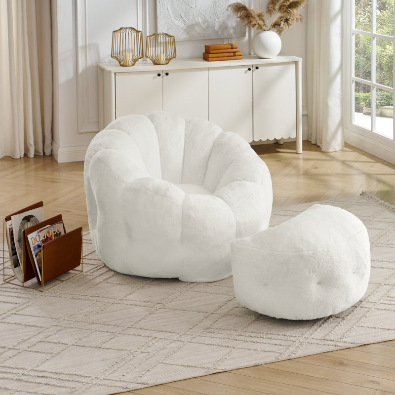 Elaine 46‘’ 3-in-1 Bean Bag Chair&Lounger with Ottoman , White