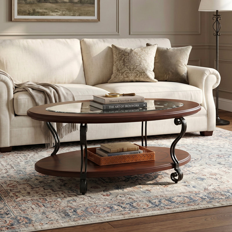 Fedak Traditional Brown Cherry Open Bottom Shelf Coffee Table, 20.25" H x 48" L x 33.75" D