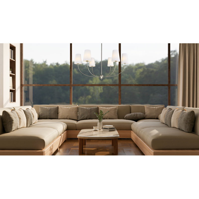 Lustre classique à 6 lumières avec abat-jour Caral, Nickel brossé, H 19,25 po x l 42 po x P 42 po, 6