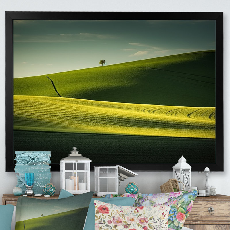 Photo de prairie monochrome verte sur toile, H 34 po x l 44 po x P 1,5 po, Cadre simple noir