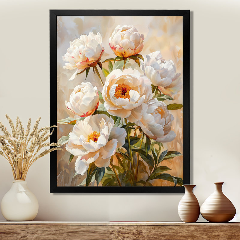 Basham - Floral Canvas Wall Art, Noir, H 20 po x l 12 po, Reproduction encadrée d'une seule photo