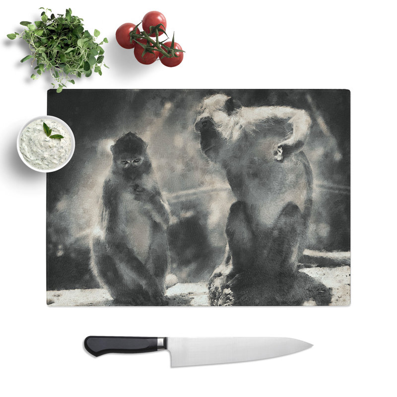 Mountain Monkeys Painting Chopping Board, 0.4cm H x 28.5cm W x 39cm L
