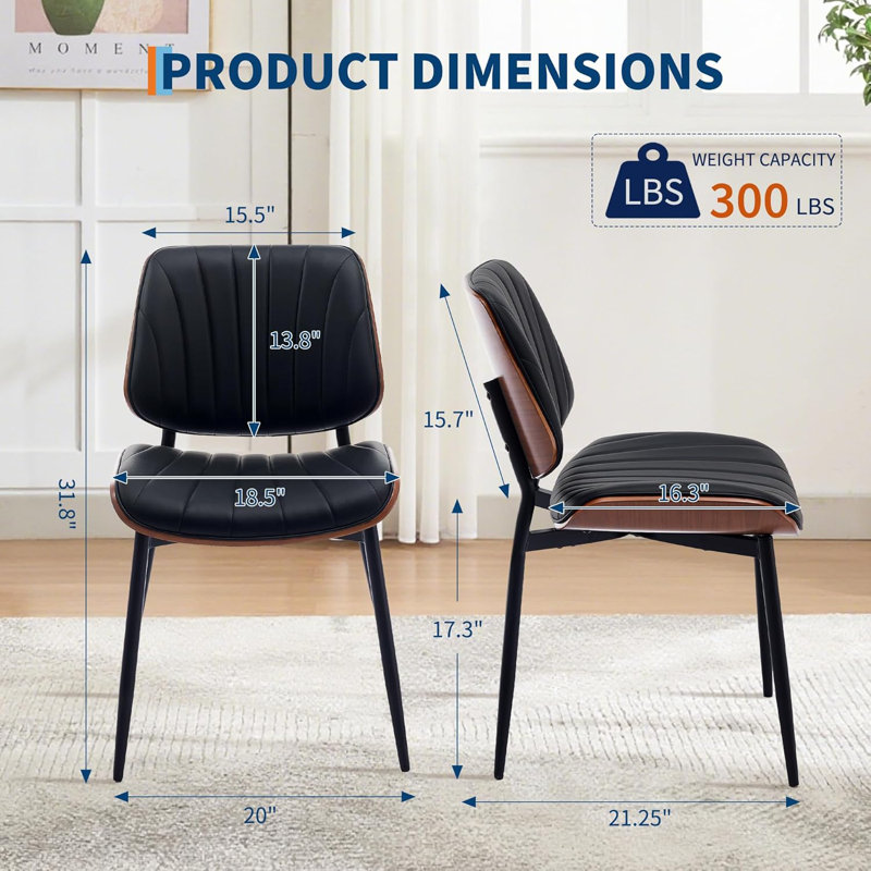 43.94cm H Leather Upholstered Metal Upholstered Back Accent, Black