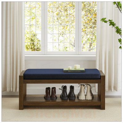 Banc d'appoint avec étagère à chaussures inférieure, siège rembourré pour le salon, banc de bout de lit compact moderne avec rangement et coussin amovible
