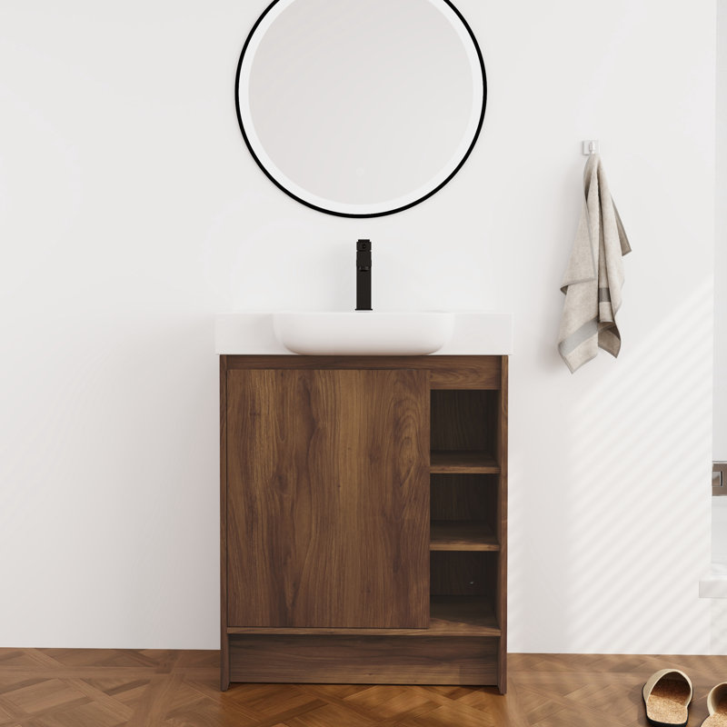 28'' Single Bathroom Vanity with Ceramic Top, Brown Ebony