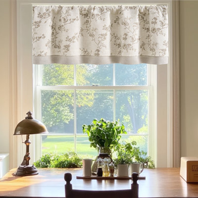Light Filtering Farmhouse Floral Valance Rod Pocket Window Treatment for Living Room, Kitchen & Laundry