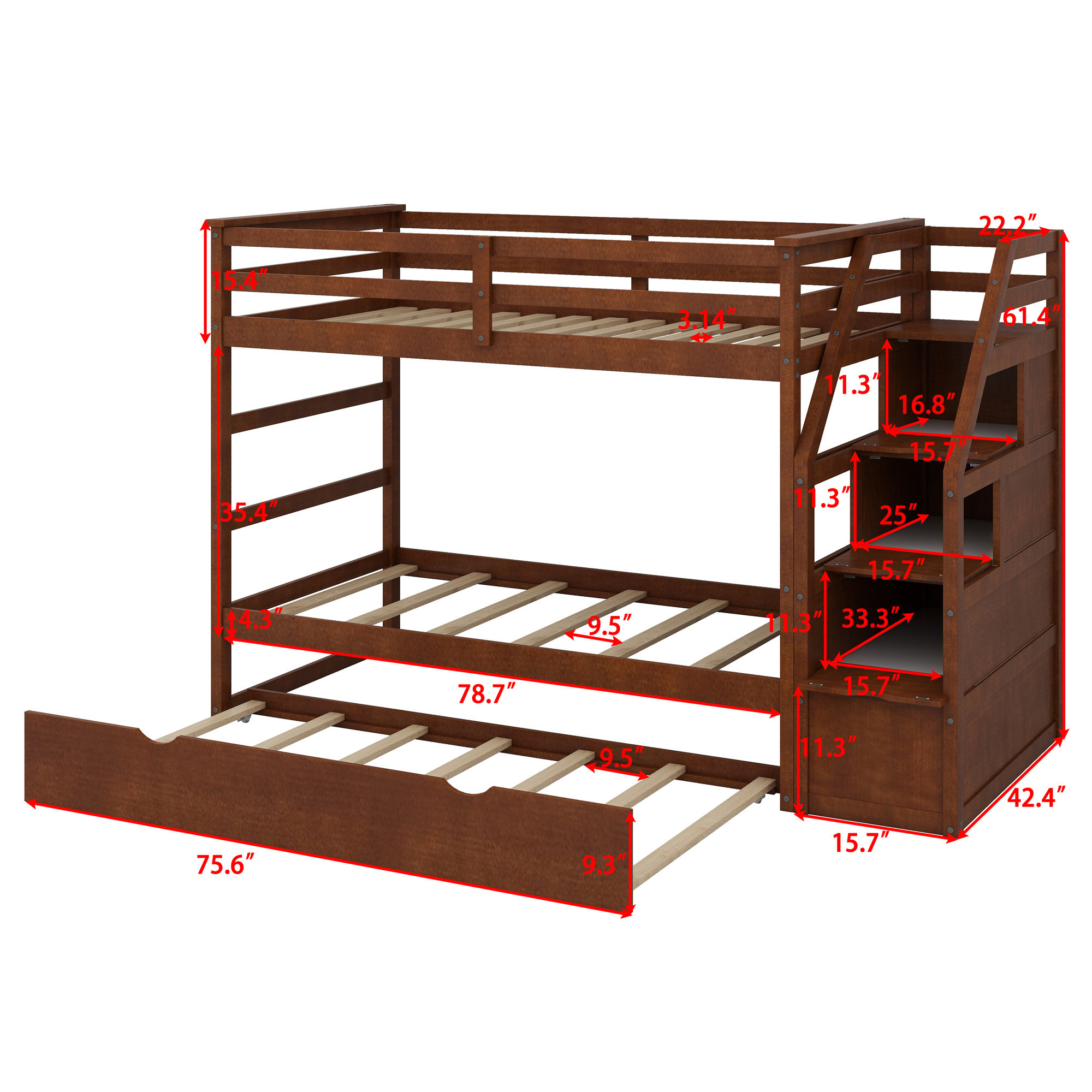 Harriet Bee Bunk Bed With Trundle Bed And Storage Stair - Wayfair Canada
