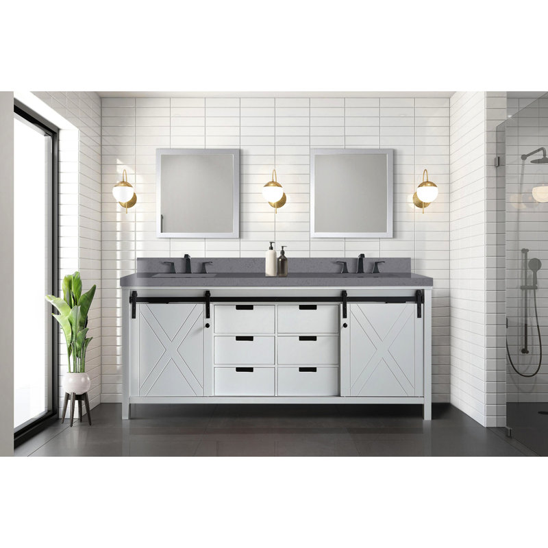 Meuble-lavabo double blanc mesurant 80 pouces de largeur, avec fonctionnalité de fermeture en douceur, structure en bois massif et panneaux de contreplaqué E0, 2 armoires intérieures 6 tiroirs pour l'espace de rangement, installation rapide entièrement assemblée
