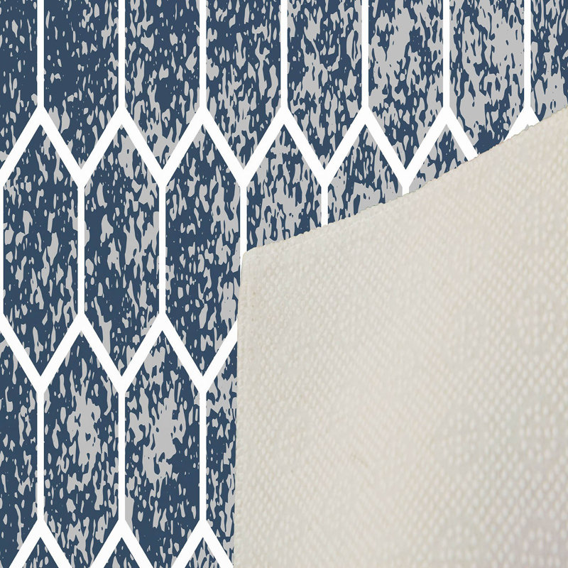 Tapis gris / bleu / blanc en polyester touffeté à la machine Hotwells, Rectangle 5 pi 11 po x 9 pi 2 po