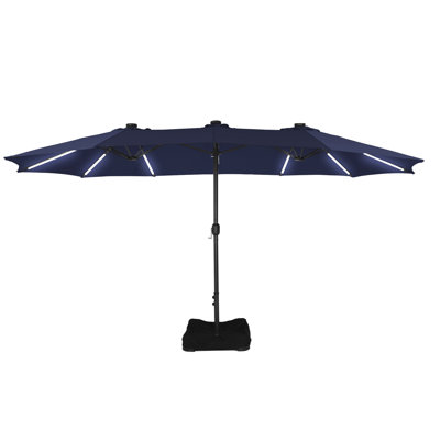 Hoskie 181'' x 106'' Outdoor Double-Sided Rectangular LED Light Market Umbrella With Base and Cover