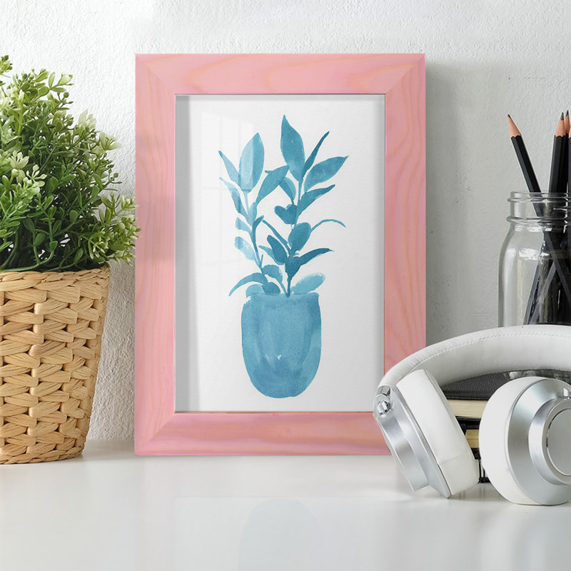 Watercolor House Plant III, encadré sur papier, L 4 po x H 6 po x P 1 po, Encadré rose