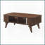 Table basse Mid-Century en placage de noyer pour le salon - 2 portes tambour et amp; 2 tablettes, rangement élégant