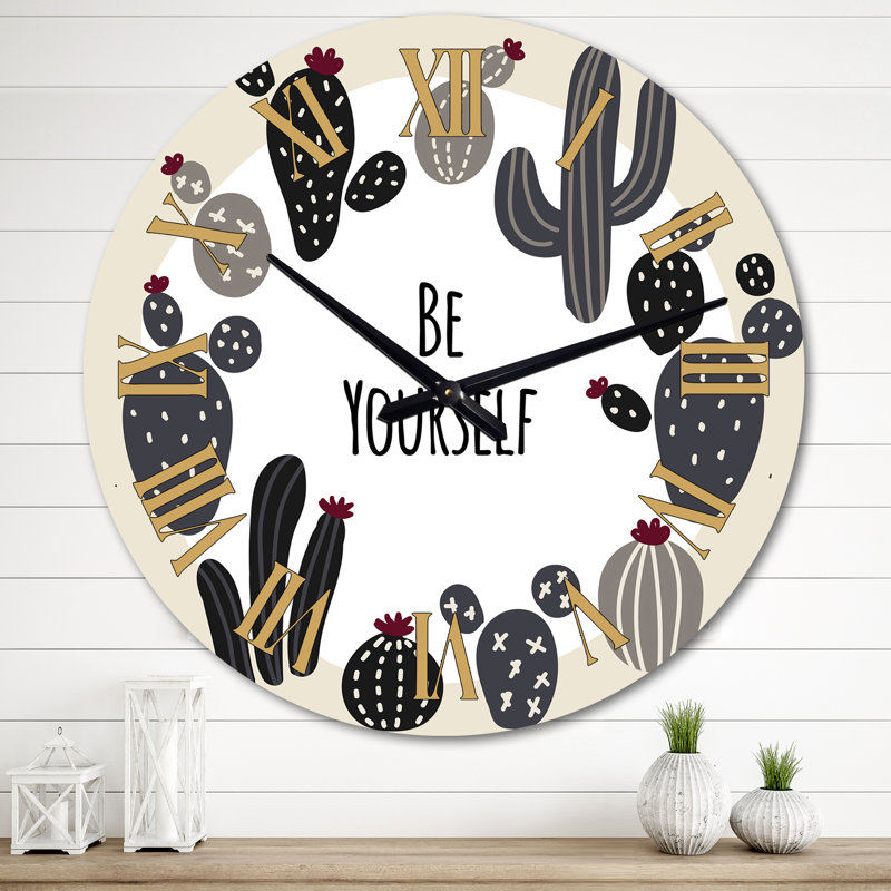 Horloge murale surdimensionnée «Be Yourself Cactus Motivation I», Très grand