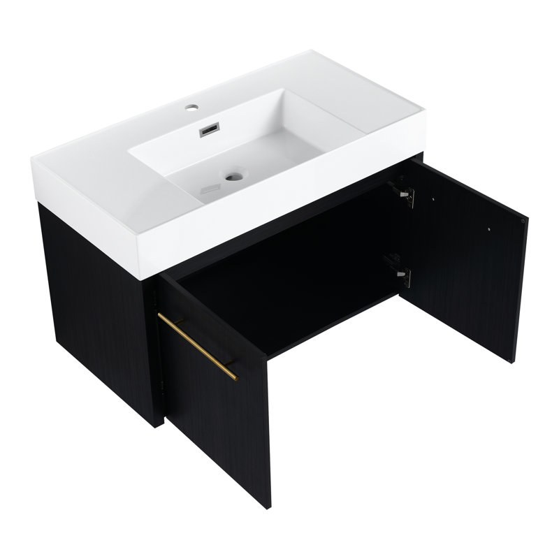 Meuble-lavabo de salle de bain avec lavabo - 36 po, extérieur en châtaignier noir, mobilier mural facile d'entretien inclus, conception élégante
