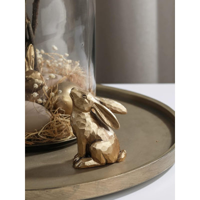 Set of 3 Polyresin Easter Bunny Figurines – Decorative Rabbit Statues for Spring Tabletop, Shelf & Home Décor (Golden Finish)