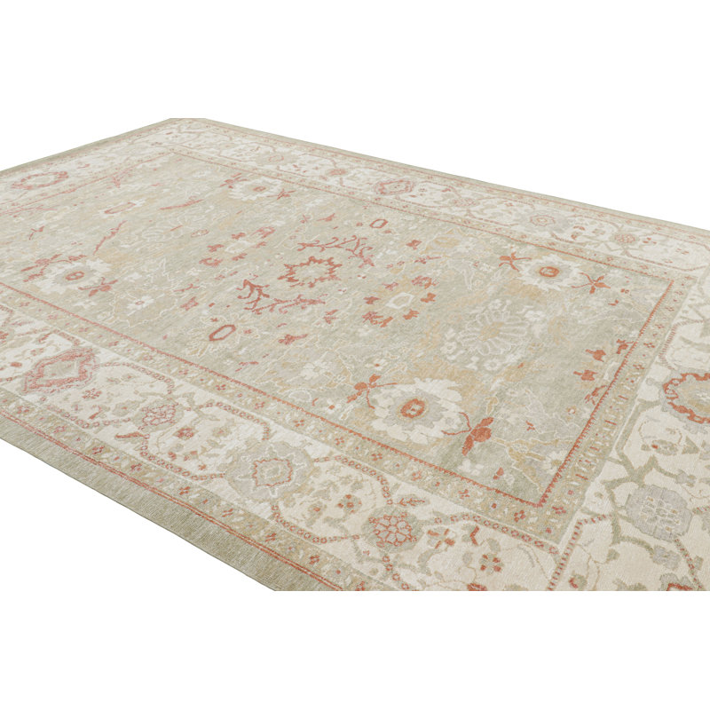 Rug & Kilim’S Oushak Style Rug In Green And Cream With Floral Patterns