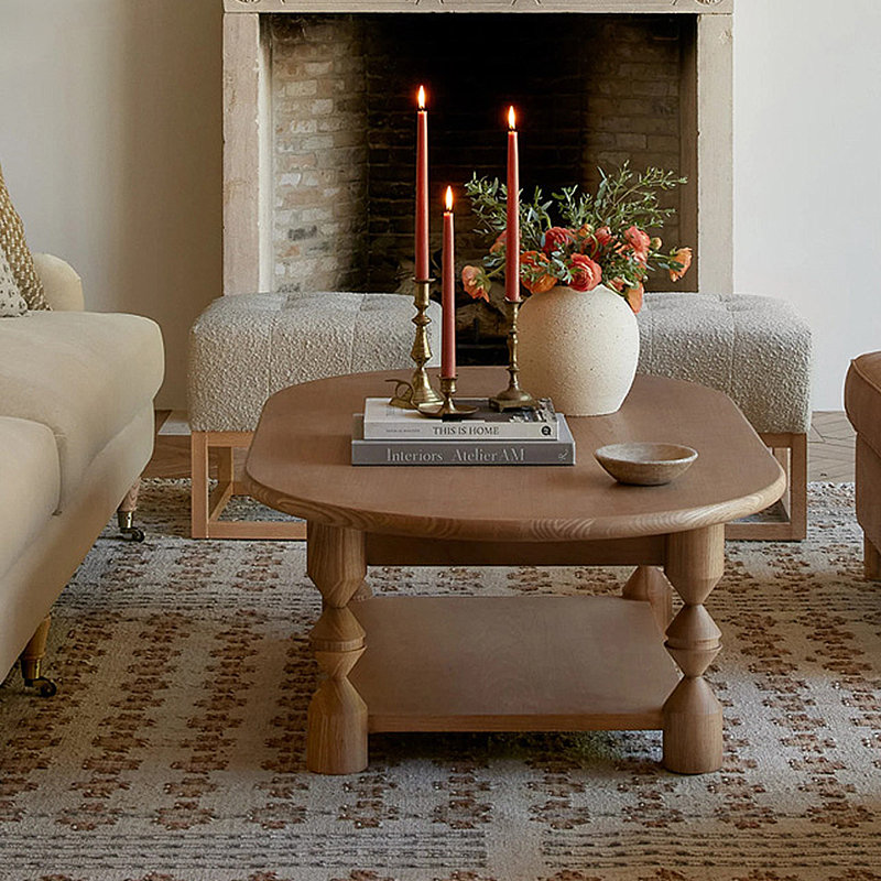 French simple retro solid wood coffee table, Burlywood