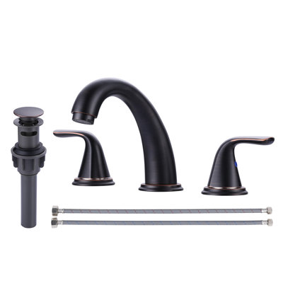 Aleasha Widespread Bathroom Sink Faucet, 3 Hole Faucet With Pop-Up Drain