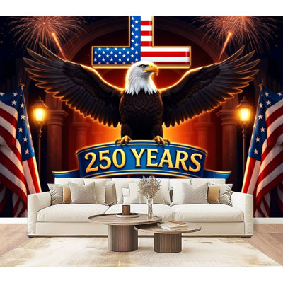 Peel and Stick Wallpaper Patriotic American Eagle Flag Cross Fireworks 250 Years Independence Day Wall Murals 69"H x 96"W Removable PVC Wall Paper Self-Adhesive Wall Decor for Bedroom Living Room Home Office