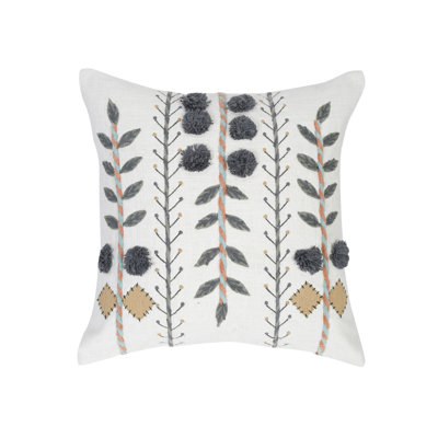 Floral Hand Embroidered Throw Pillow Cover