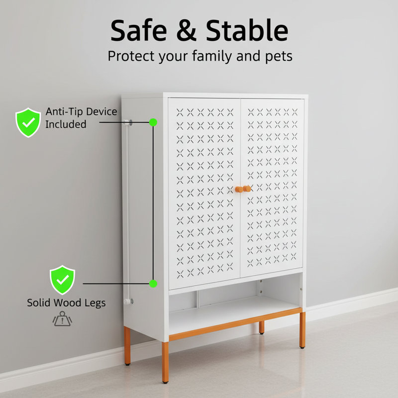 46" Modern Metal Shoe Cabinet with Butterfly Doors, Freestanding Entryway Storage with 15" Elevated Legs, Adjustable Magnetic Shelves, Powder Coated Black Finish, Robot Vacuum Friendly